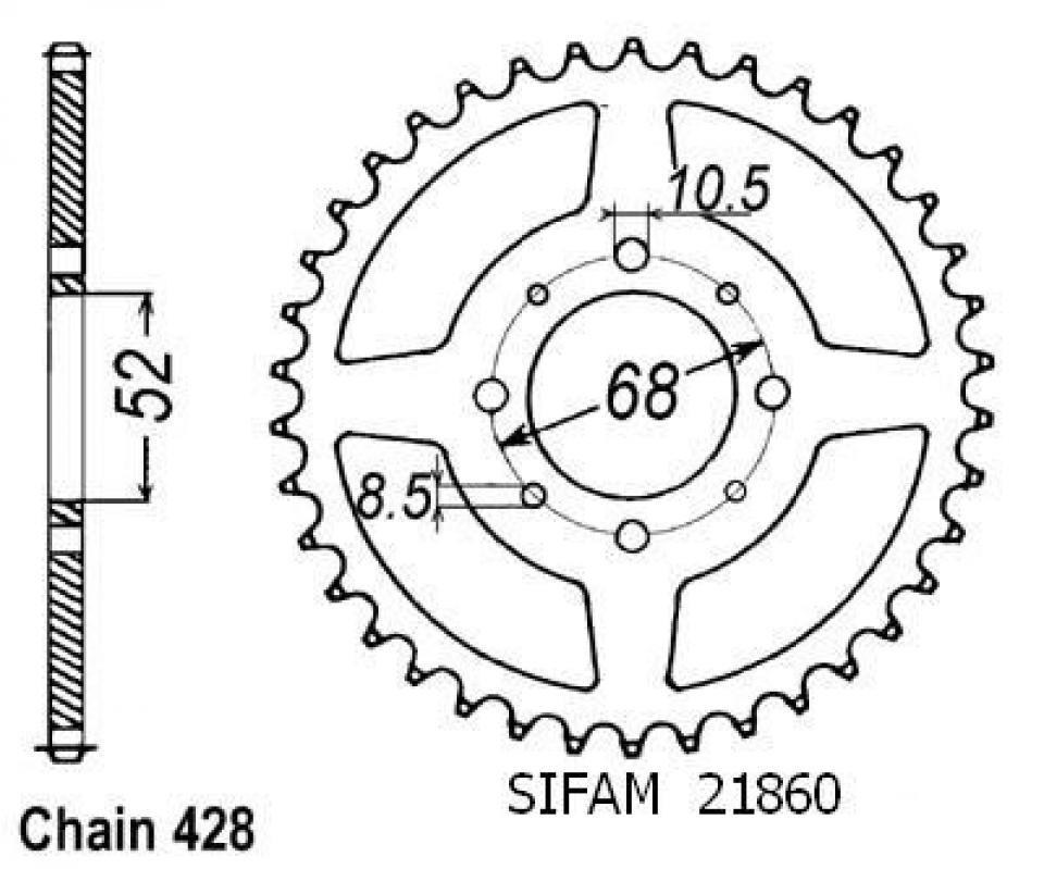 Couronne de transmission Sifam pour Moto Suzuki 90 RV 1973 à 1977 Neuf