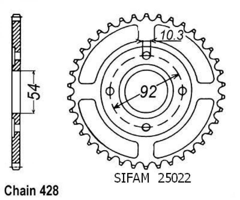 Couronne de transmission Sifam pour Moto Yamaha 125 Rd Lc1 1982 à 1984 46 dents pas 428 Neuf