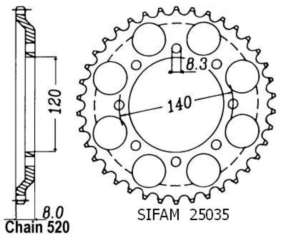 Couronne de transmission Sifam pour Moto Kawasaki 600 KL 1984 Neuf
