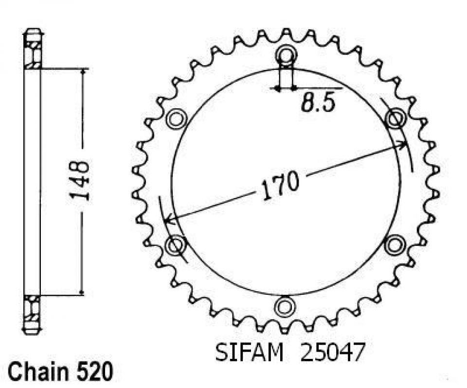 Couronne de transmission Sifam pour Moto Suzuki 250 Ts X 1984 à 1989 48 dents pas 520 Neuf