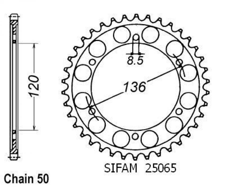 Couronne de transmission Sifam pour Moto Yamaha 600 XJ 1984 à 1991 44 dents pas 530 Neuf