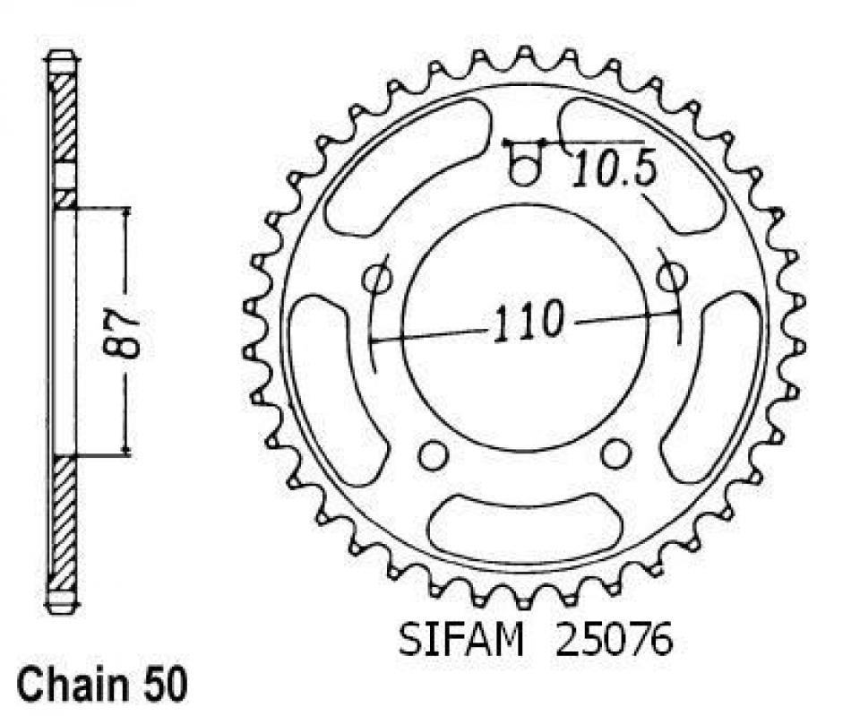 Couronne de transmission Sifam pour Moto Suzuki 750 Gsx-R 1988 à 1989 44 dents pas 530 Neuf