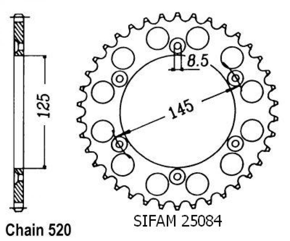 Couronne transmission Sifam pour moto Cagiva 125 Cruiser 1987 à 1989 40 dts P520