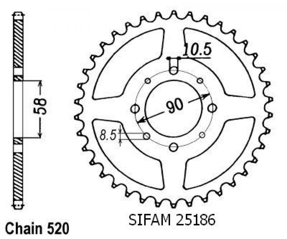 Couronne de transmission Sifam pour Moto Honda 125 Vt C Shadow 1999 à 2008 Neuf