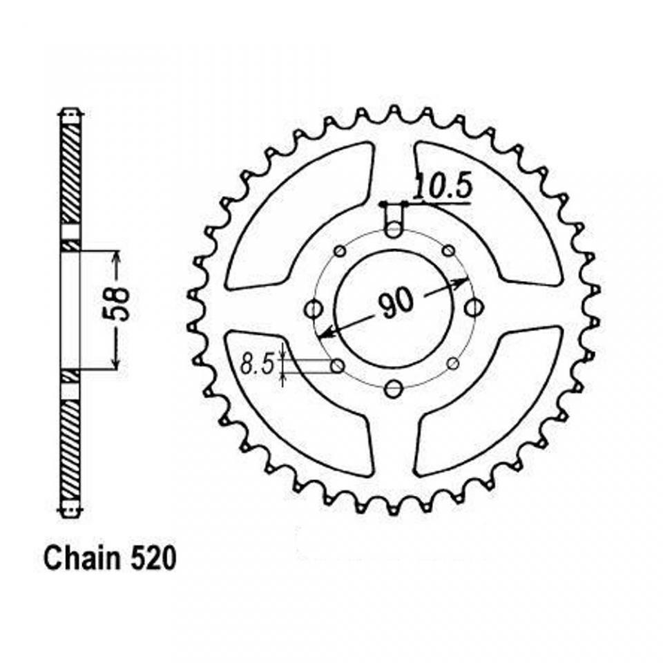 Couronne de transmission Sifam 45 dents Pas 520 Alésage 58mm pour moto Neuf