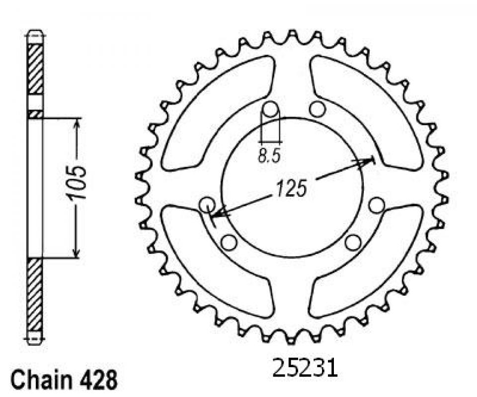 Couronne transmission Sifam pour moto Derbi 125 Senda Sm 2004 à 2009 48 dts P428