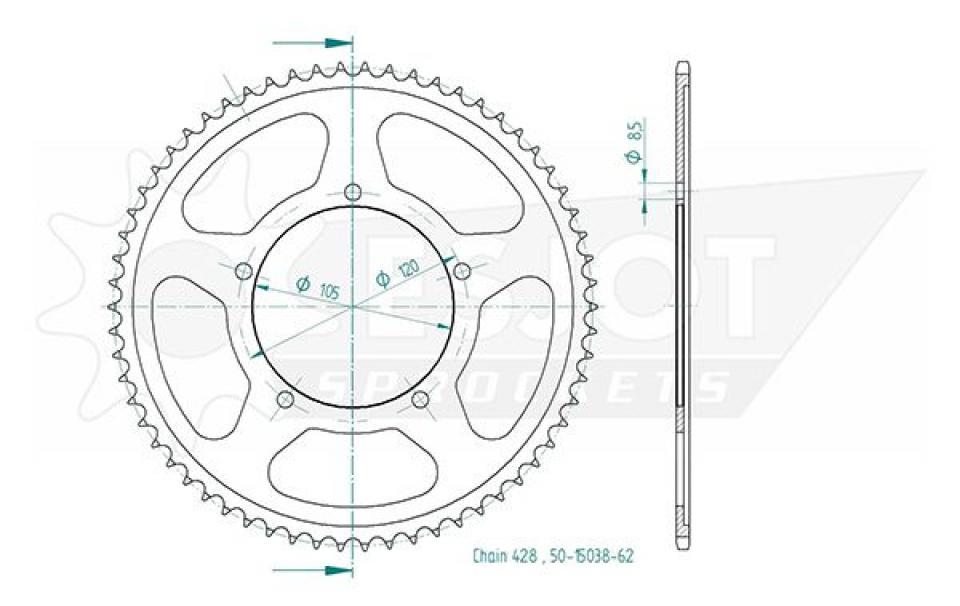 Couronne de transmission Esjot pour Moto Sachs 125 ZX 1999 à 2003 62 dents pas 428 Neuf