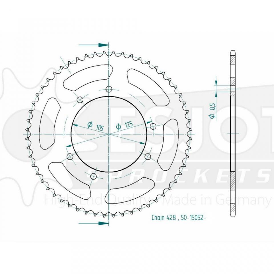 Couronne de transmission Esjot pour Moto Derbi 125 Senda R Drd Racing 2009 à 2017 Neuf