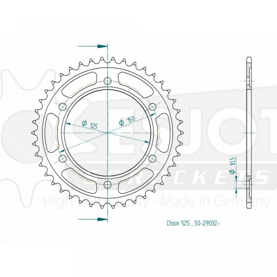 Couronne de transmission Esjot pour Moto KTM 950 Adventure 2003 à 2006 42 dents pas 525 Ø125mm Neuf
