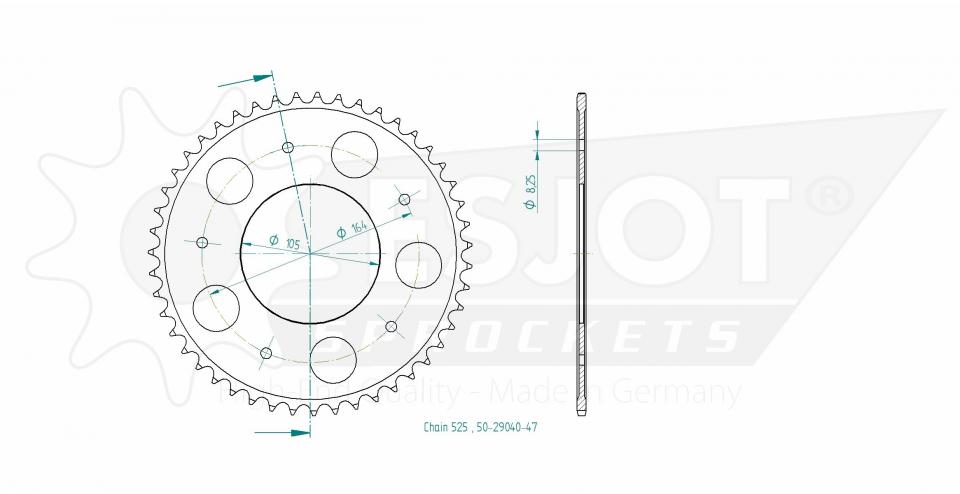 Couronne transmission Esjot pour scooter Gilera 800 GP 2008 à 2014 47 dts P525