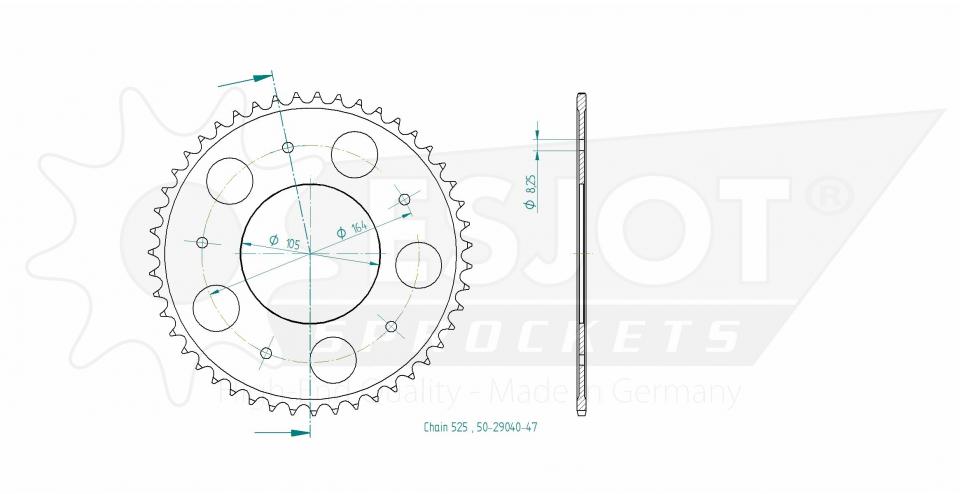 Couronne transmission Esjot pour scooter Gilera 800 GP 2008 à 2014 47 dts P525