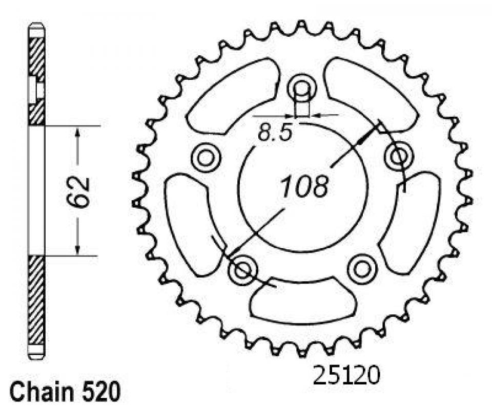 Couronne de transmission Esjot pour moto Cagiva 125 Mito 1990 à 2009 43 dts P520