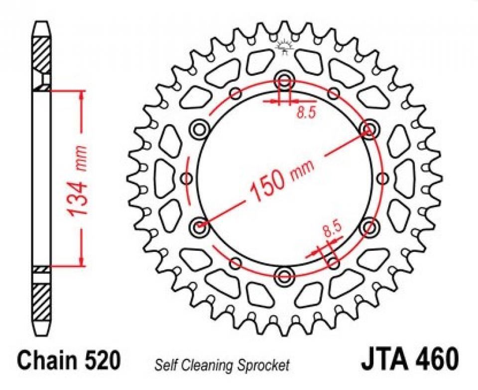 Couronne de transmission JT Sprockets pour moto Kawasaki 125 KX 1996 à 2008 JTA460.50 / 50 dents pas 520 Neuf