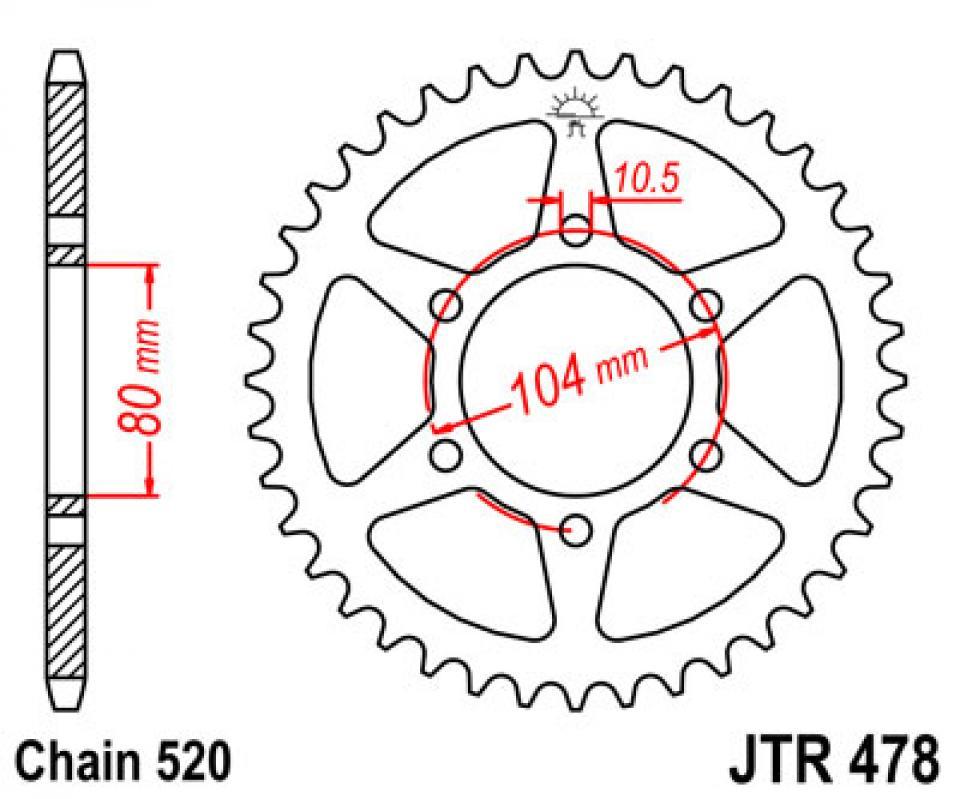 Couronne de transmission JT Sprockets pour moto Kawasaki 750 Z 2004 à 2012 JTR478.43 / 43 dents Pas 520 Neuf