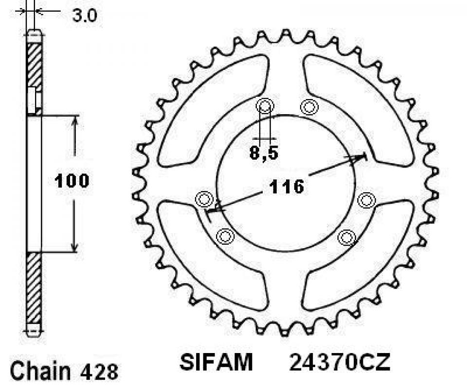 Couronne de transmission Sifam pour moto Beta 50 RR enduro 2003 à 2004 Neuf