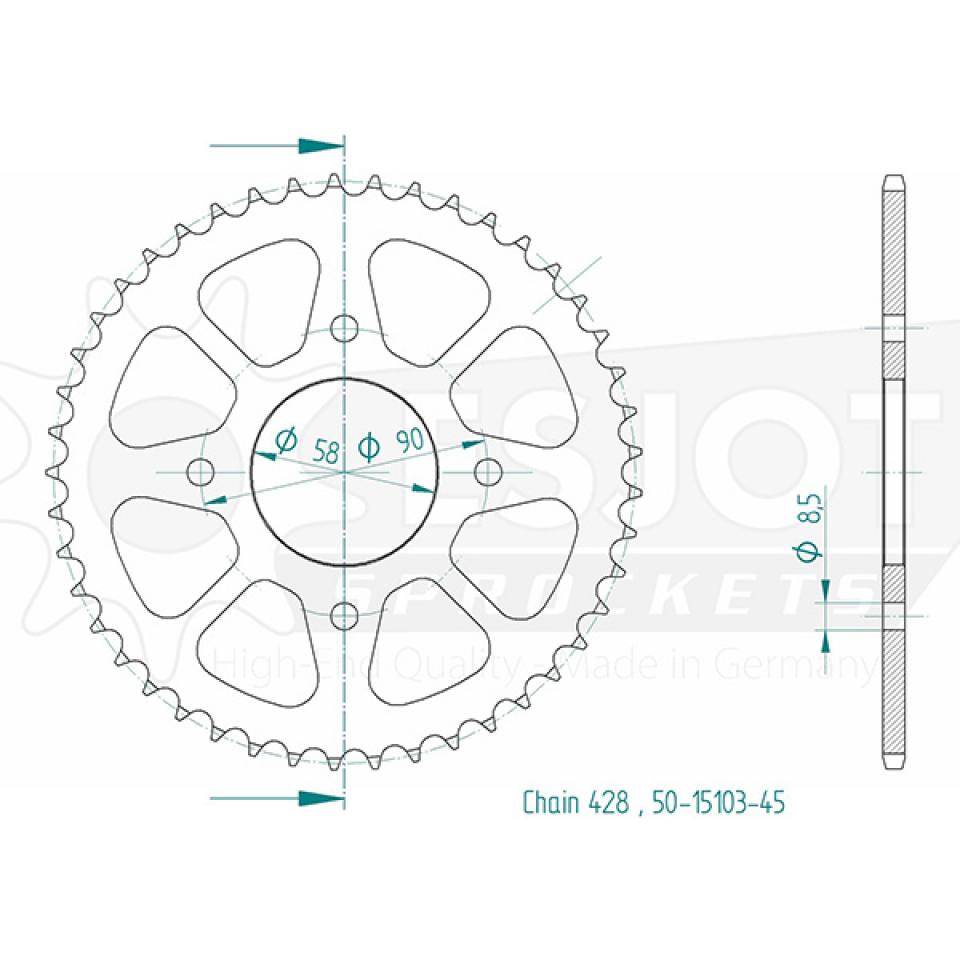 Couronne de transmission Esjot pour Moto Suzuki 125 Gsx-R 2018 à 2023 45 dents pas 428 Neuf