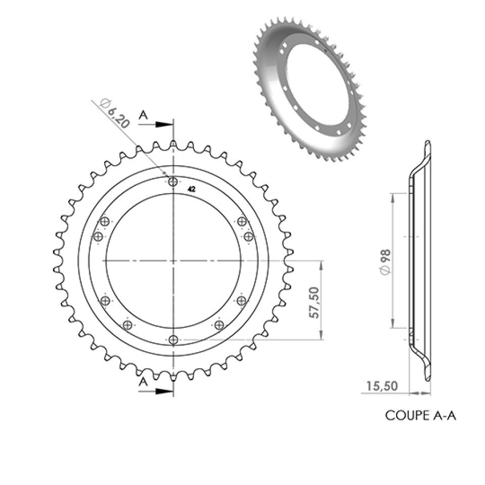Couronne de transmission Charvin pour Mobylette Peugeot 50 103 42 dts P415 alesage 98mm 10T Neuf
