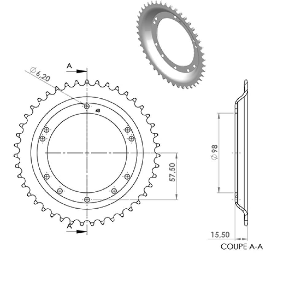 Couronne de transmission Charvin pour Mobylette Peugeot 50 103 Avant 2020 Neuf