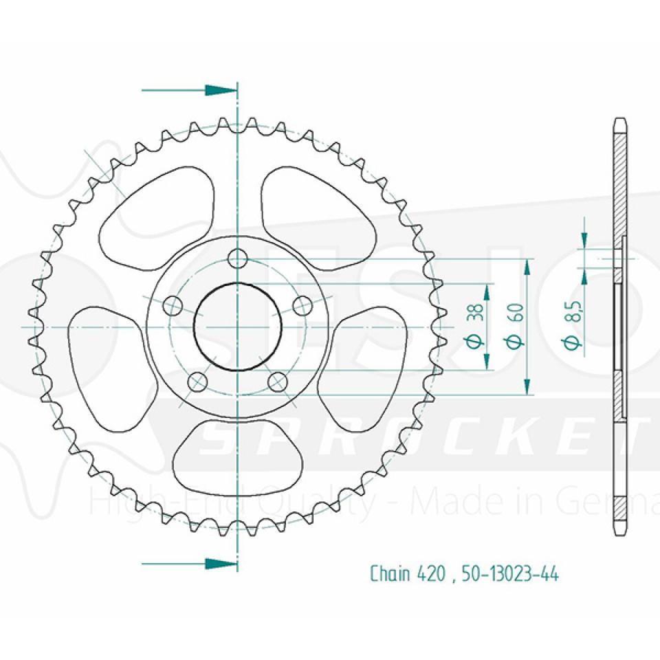 Couronne transmission Esjot pour moto MSA 50 Rse 1999-01 13023 44 dts alésage 38