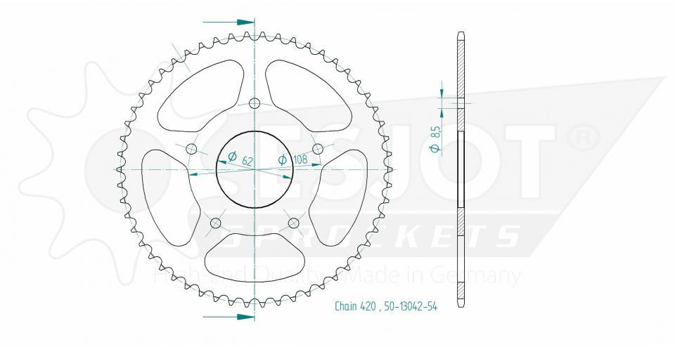 Couronne de transmission Esjot pour Moto MH 50 RX R 2008 à 2013 Neuf