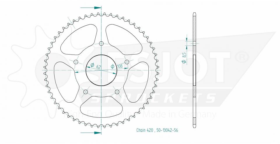Couronne de transmission Esjot pour Moto MH 50 RX R 2008 à 2013 Neuf