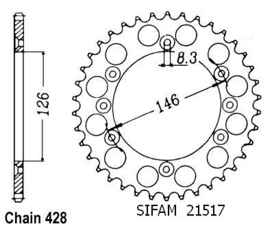 Couronne de transmission Sifam pour Moto Suzuki 125 DR SM 2008 à 2013 Neuf