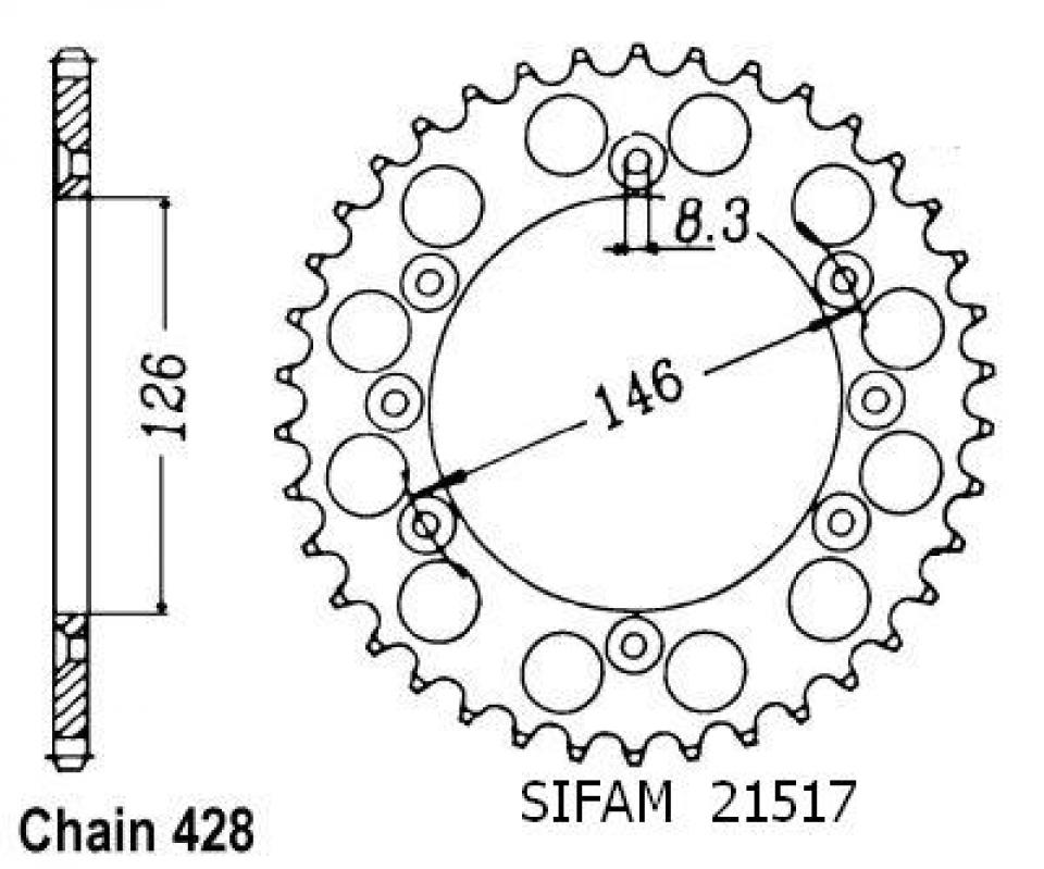 Couronne de transmission Sifam pour Moto Suzuki 125 DR SM 2008 à 2013 Neuf
