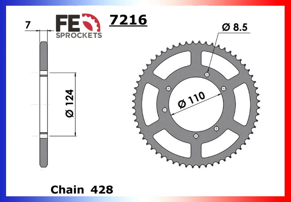 Couronne de transmission France Equipement pour Moto HRD 50 Sonic 1998 à 2001 7216.50 Neuf