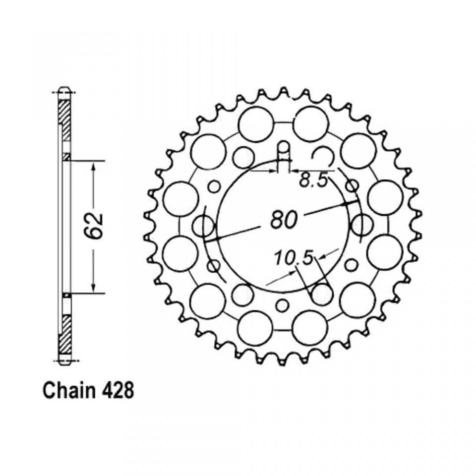 Couronne transmission Sifam pour Moto Yamaha 125 TY 1980 à 1990 50 dents Pas 428