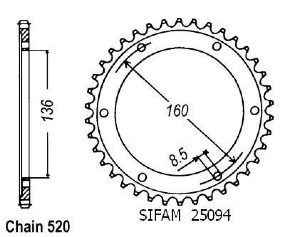Couronne de transmission Sifam pour Moto Aprilia 600 Pegaso - Etrier Grimeca 1990 Neuf