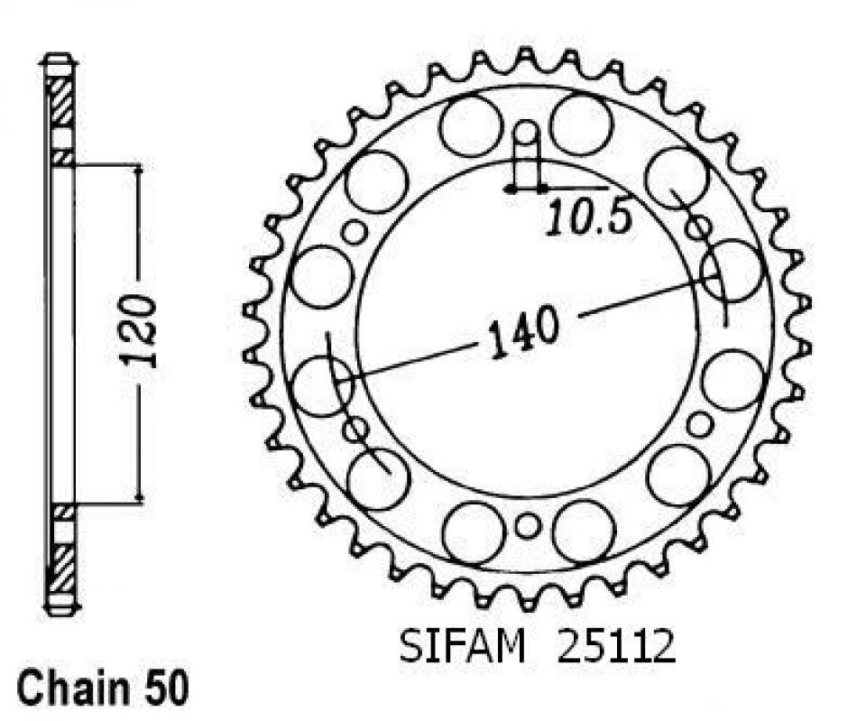 Couronne de transmission Sifam pour Moto Kawasaki 600 Zzr Zx 1990 à 1992 Neuf