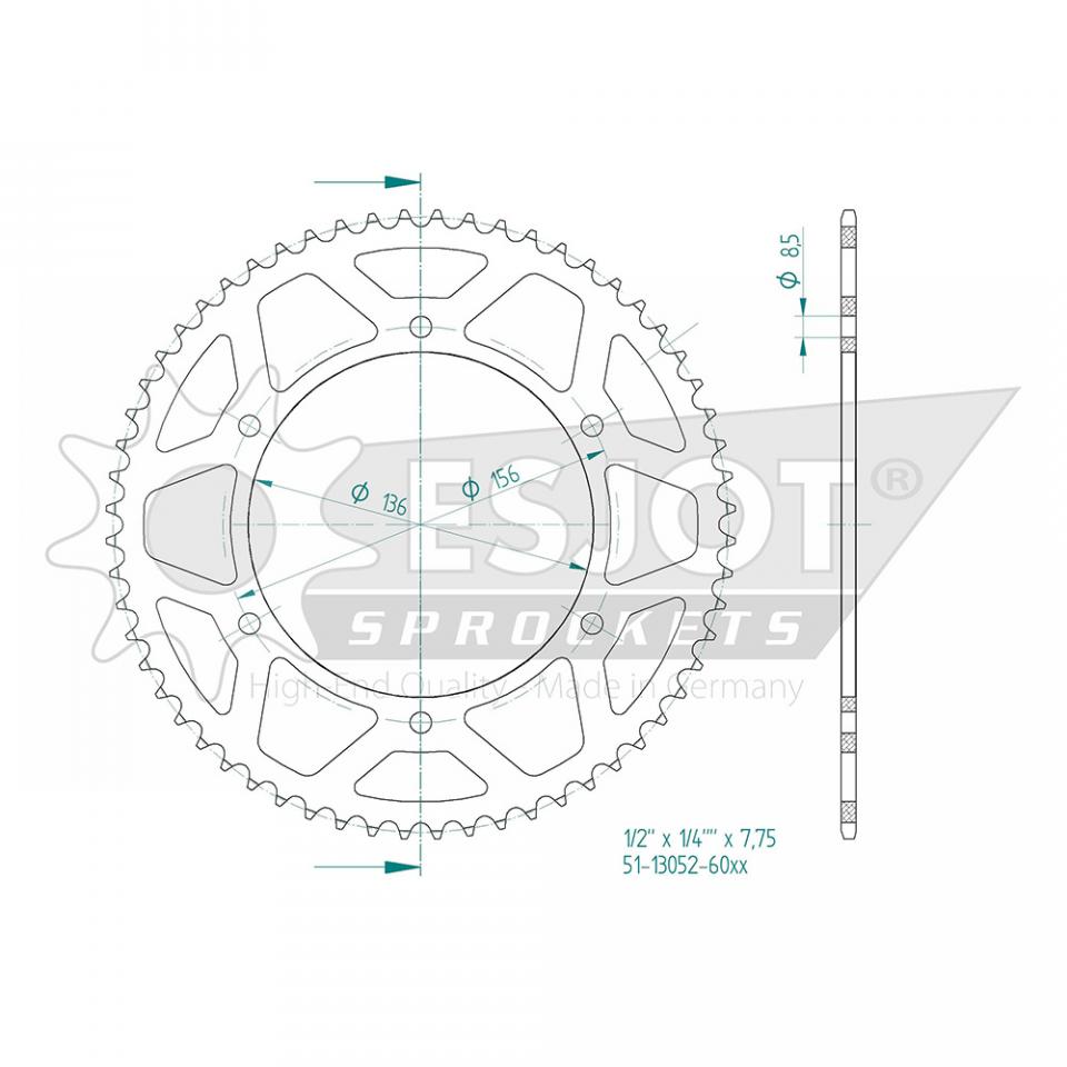 Couronne de transmission Esjot pour Moto Fantic 50 XM COMPETITION 2021 à 2023 Neuf