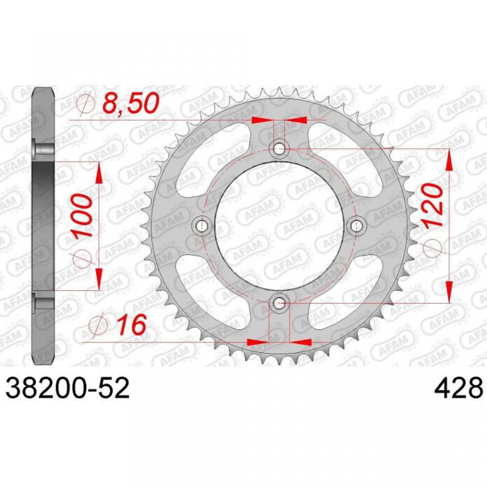 Couronne transmission Afam pour moto Beta 125 RE ENDURO 2009 à 2014 52 dts P 428