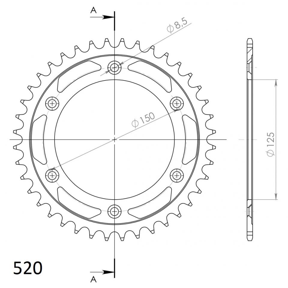 Couronne de transmission pour moto KTM 890 Duke R 2020-2023 40 dts Pas 520 Ø125