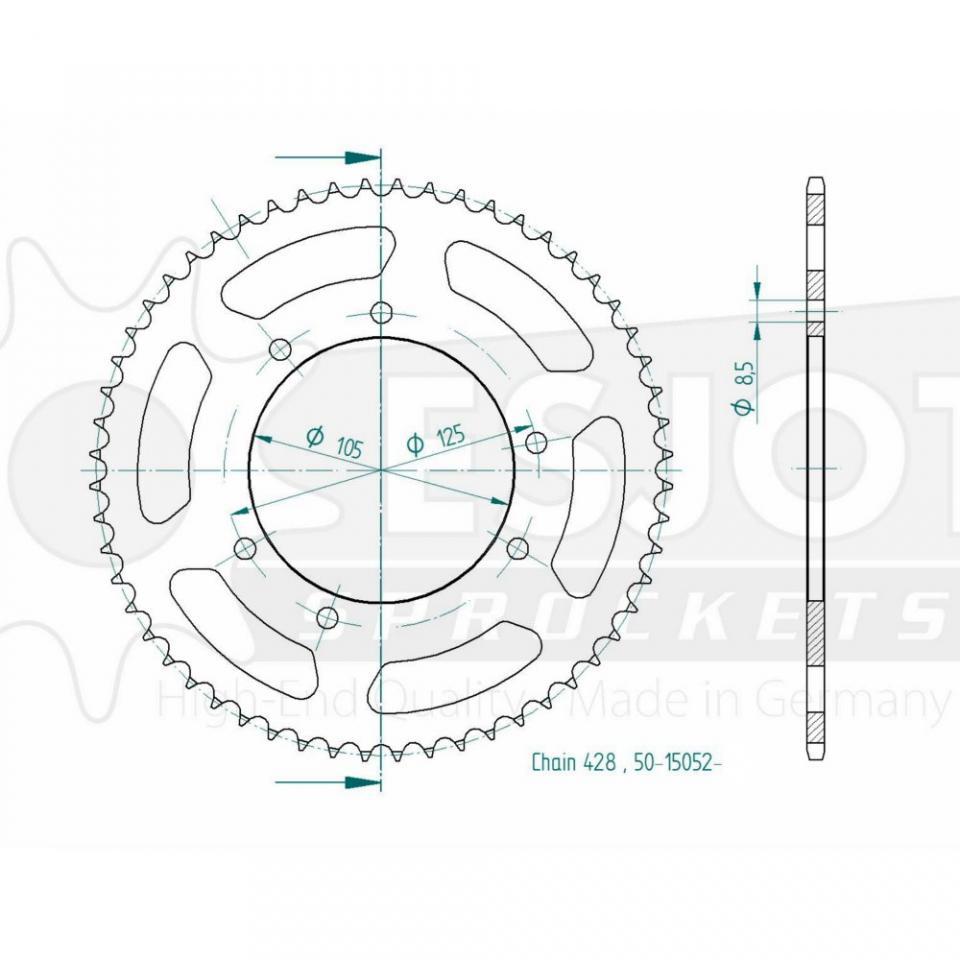 Couronne de transmission Esjot pour Moto Rieju 125 SMX 2003 à 2008 48 dents pas 428 Ø105mm Neuf