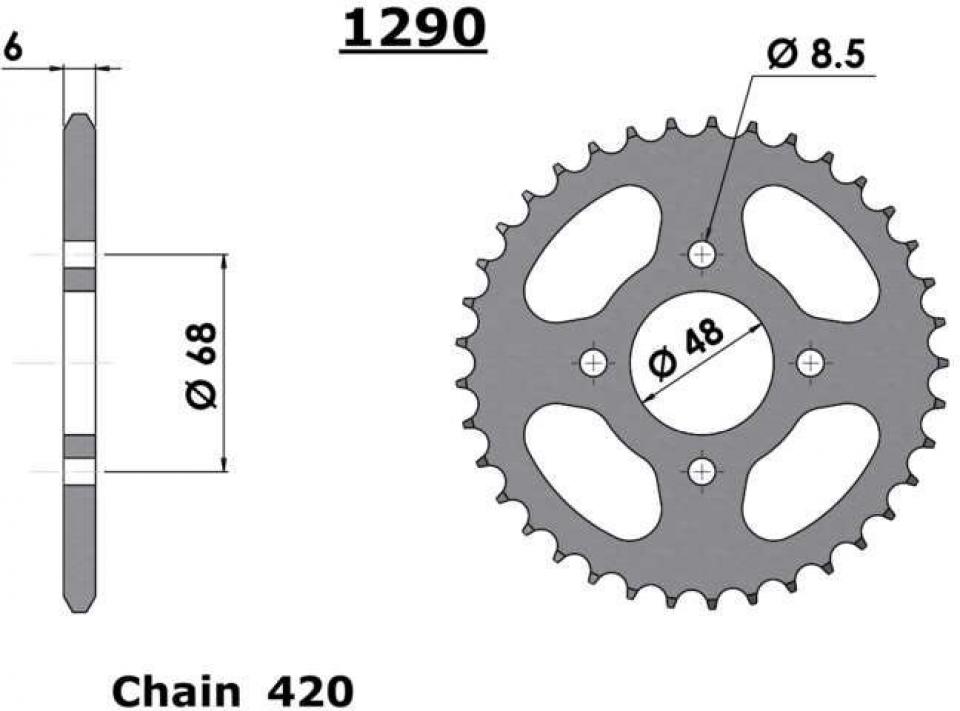Couronne de transmission FE 37 dents Pas 420 Ø48mm pour quad Apollo 125 Neuf