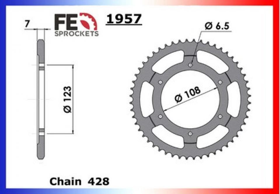 Couronne de transmission France Equipement pour Moto Aprilia 50 RS 2006 à 2011 49 dents pas 428 Neuf