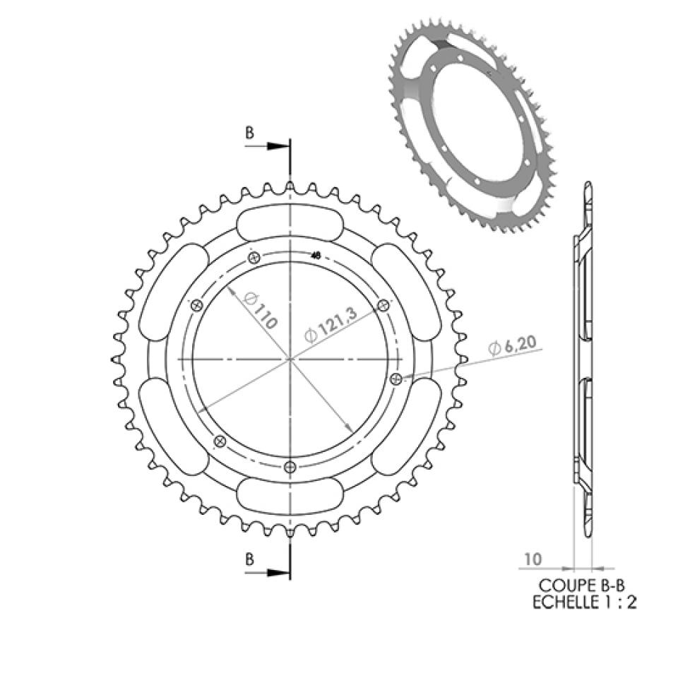 Couronne de transmission SELECTION CGN MOTORISE pour Mobylette MBK 50 88 1960 à 2002 48 dents pas 415 alésage 110mm Neuf