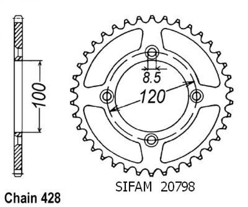 Couronne transmission Sifam pour moto Yamaha 80 YZ 1993 à 2001 54 dts P 428 Neuf