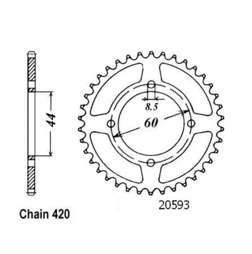 Couronne de transmission 52 dents pas 420 pour moto MBK 50 Xlimit 1997 à 1999