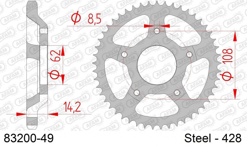 Couronne de transmission Afam pour moto MZ 125 RT 2001 à 2007 49 dts pas 428 / 83200-49 Neuf