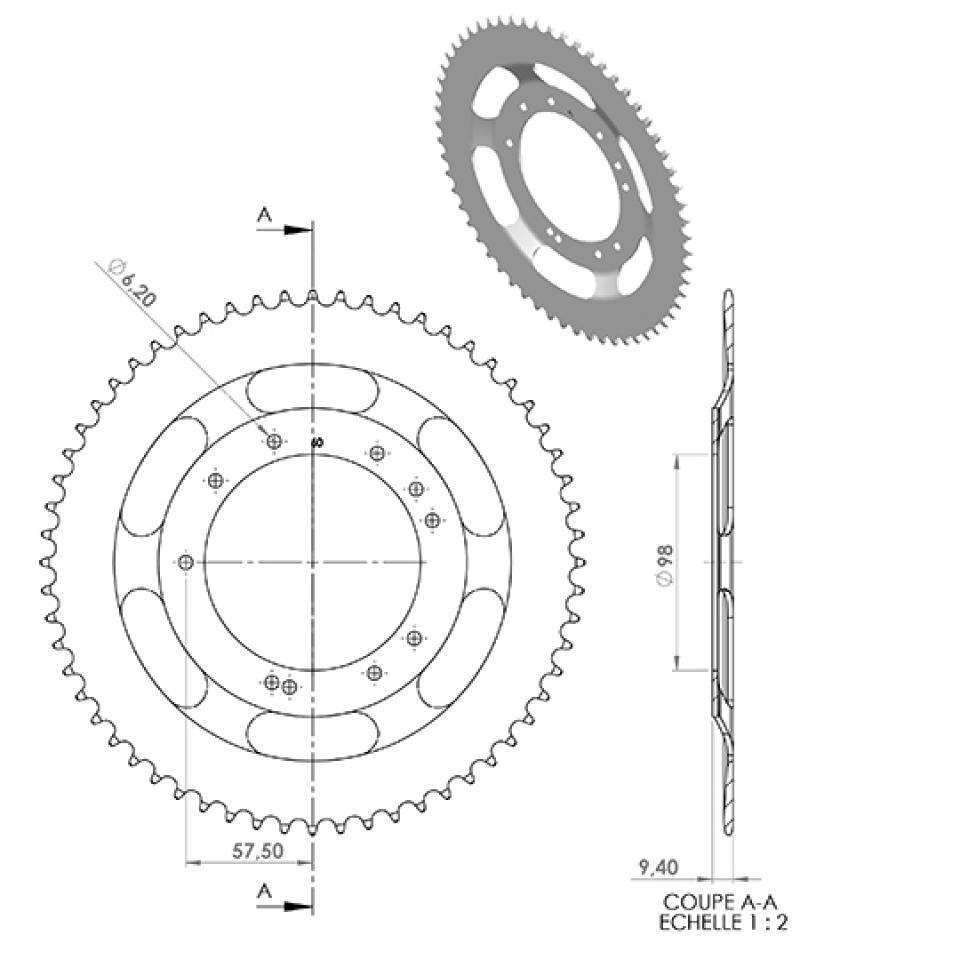 Couronne de transmission Charvin pour mobylette MBK 50 51 56 dents pas 415 alésage 98mm Neuf