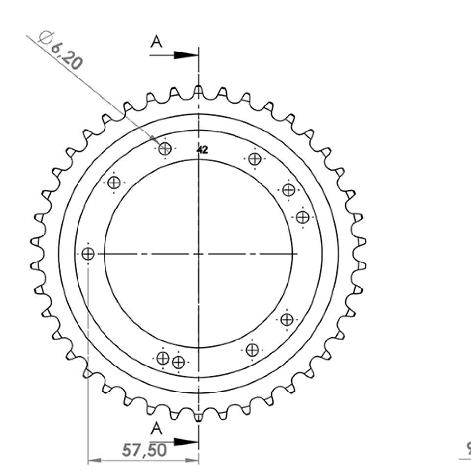 Couronne de transmission Teknix pour Mobylette MBK 50 51 42 dents pas 415 alésage 98mm Neuf