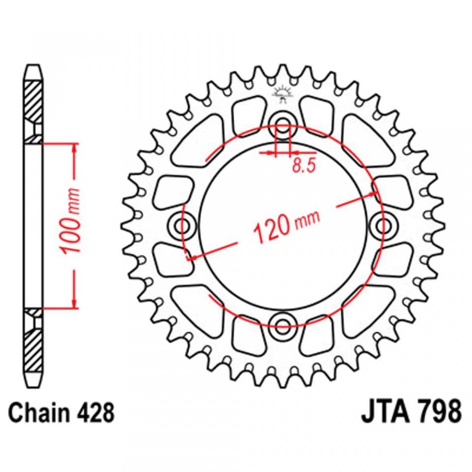 Couronne de transmission alu 48 dents pas 428 pour moto Suzuki 80 RM 1982 à 2001 Neuf