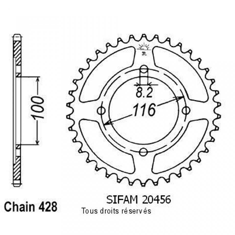 Couronne de transmission Sifam pour Moto Kawasaki 80 KX 1989 à 2000 52 dents pas 428 Ø100mm anti-boue Neuf