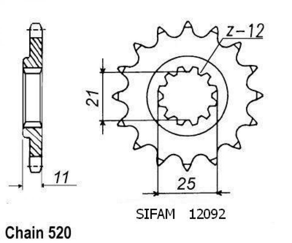 Pignon de sortie de boite Sifam pour Moto Husqvarna 610 TE 1999 à 2009 15 dents pas 520 type 824 Neuf