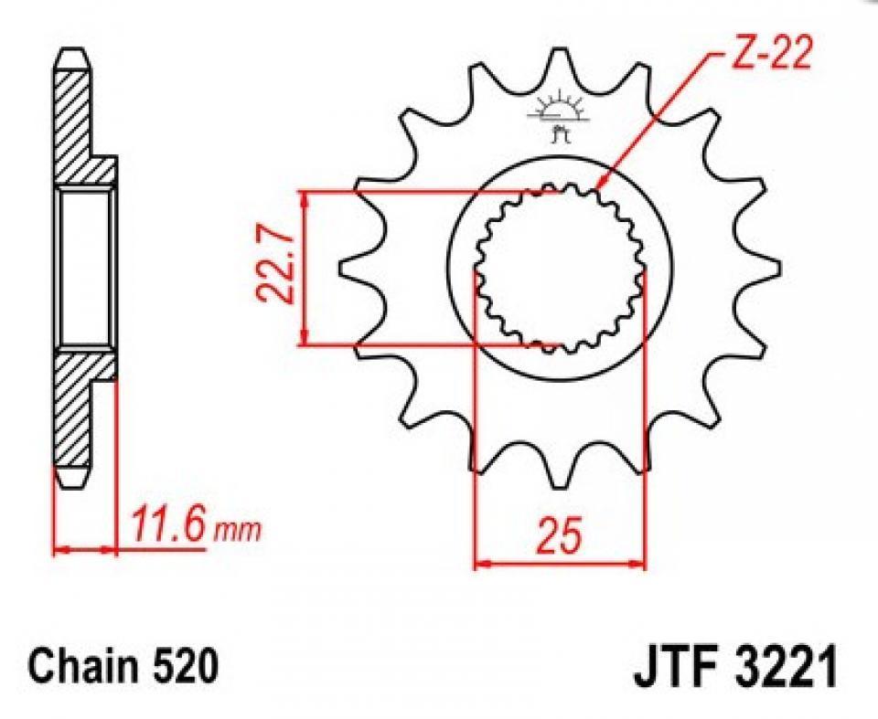 Pignon de sortie de boite JT Sprockets pour Quad Polaris 330 Trail blazer 2008 à 2011 JTF3221.11 / 11 dents pas 520 Neuf