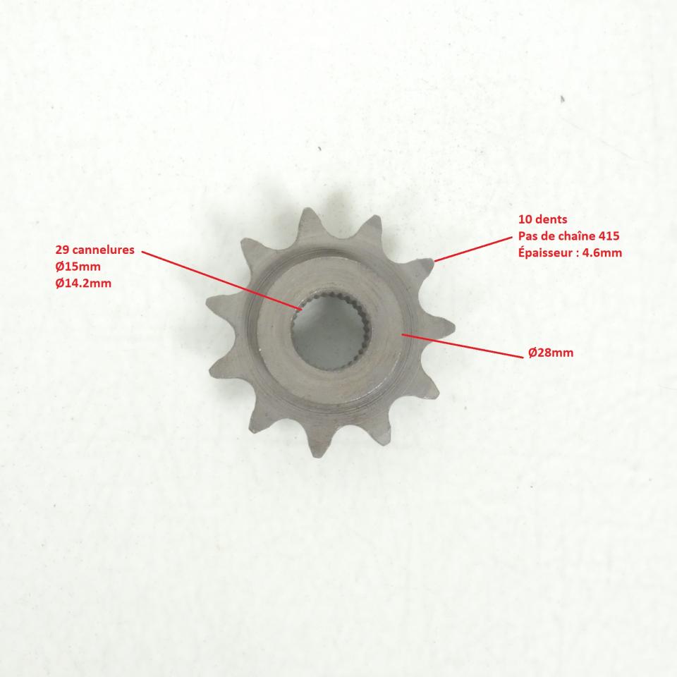 Pignon de transmission primaire 10 dts pour mobylette Peugeot 103 SPX pas 415
