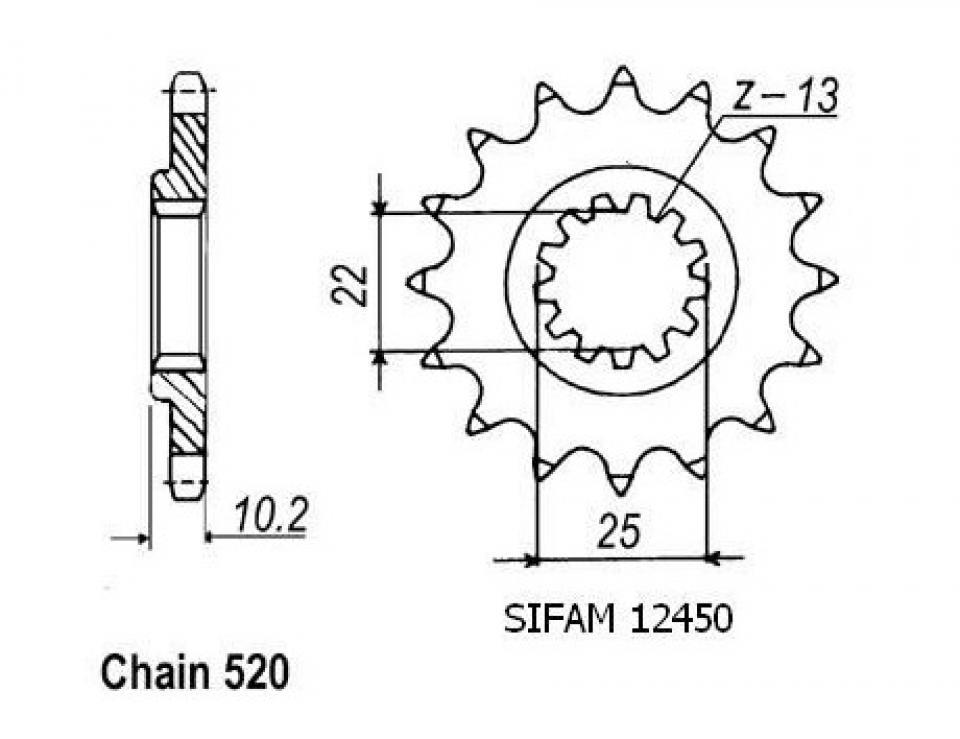 Pignon de sortie de boite Sifam pour Quad Kawasaki 300 Kef A-B Lakota 2001 à 2003 12 dents pas 520 Neuf