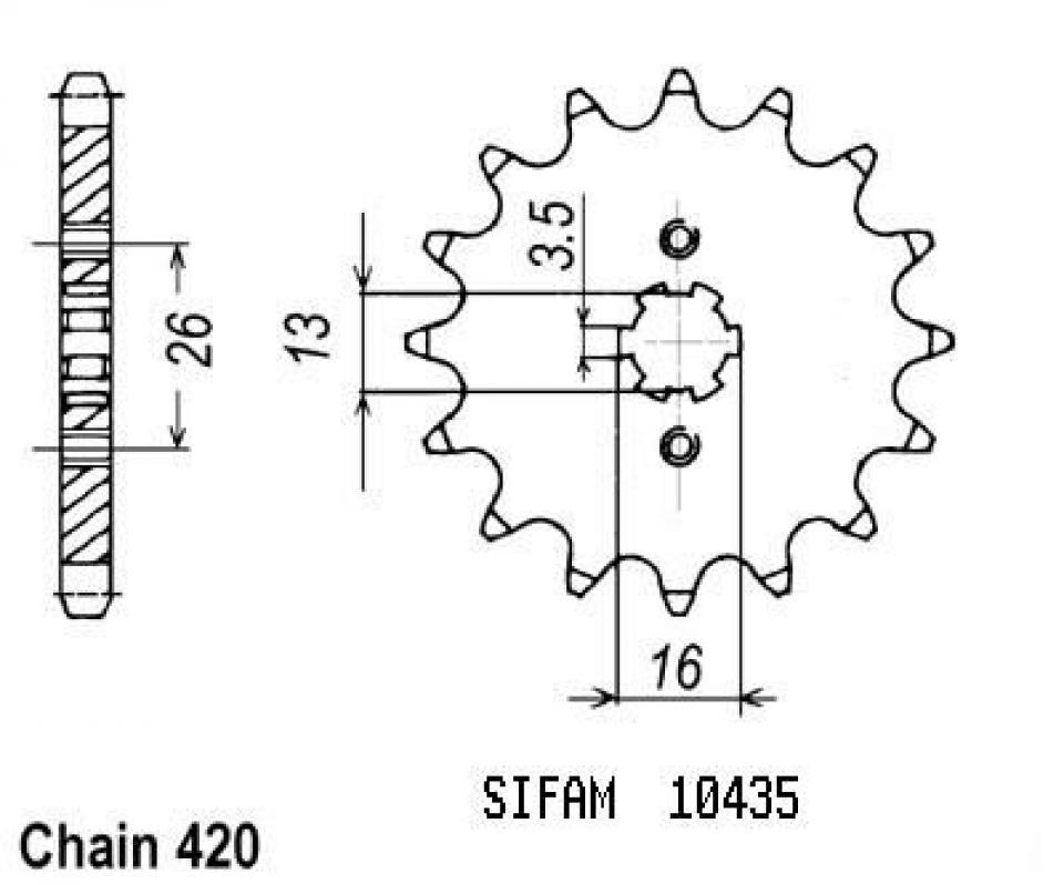 Pignon de sortie de boite Sifam pour Moto Yamaha 50 Dt Mx 1981 à 1987 14 dents pas 420 Neuf